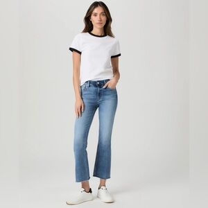 PAIGE Colette Crop Flare Jeans 28 High Rise Button Fly Raw Hem Cropped Denim